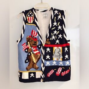 Alexandra Bartlett Eagles Eye  Knit Vest Womens Size M Patriotic 4th of July